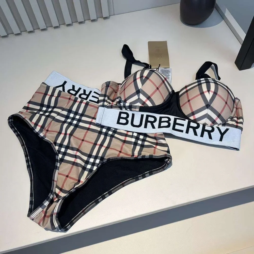 Burberry Beige and Black Plaid Bikini Set - Picture 2 of 8